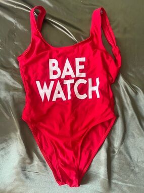 Red "BAE WATCH" One-Piece Swimsuit